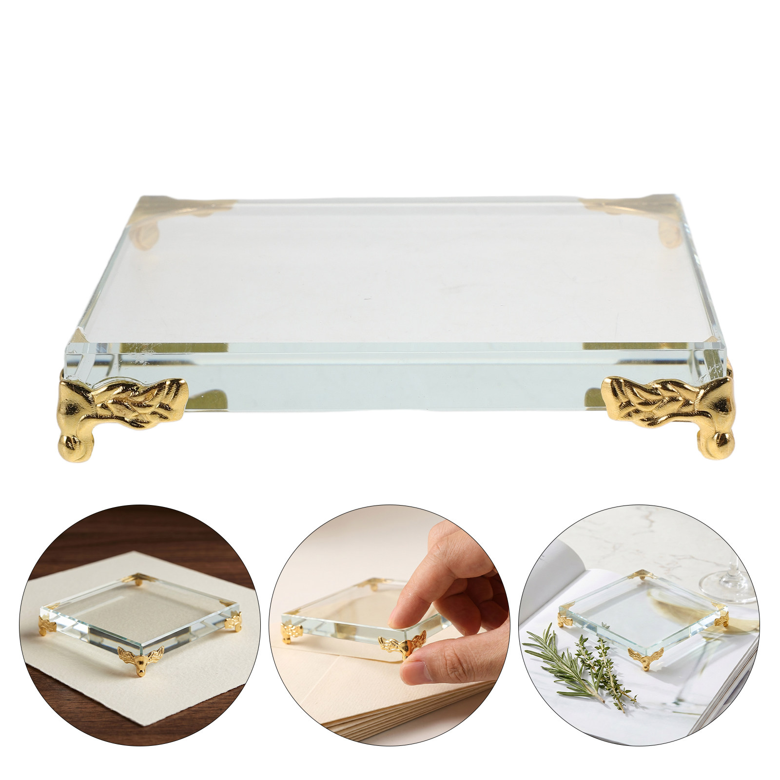 Paper Weight Crystal - Square Crystal Paperweight Block Metal Edge